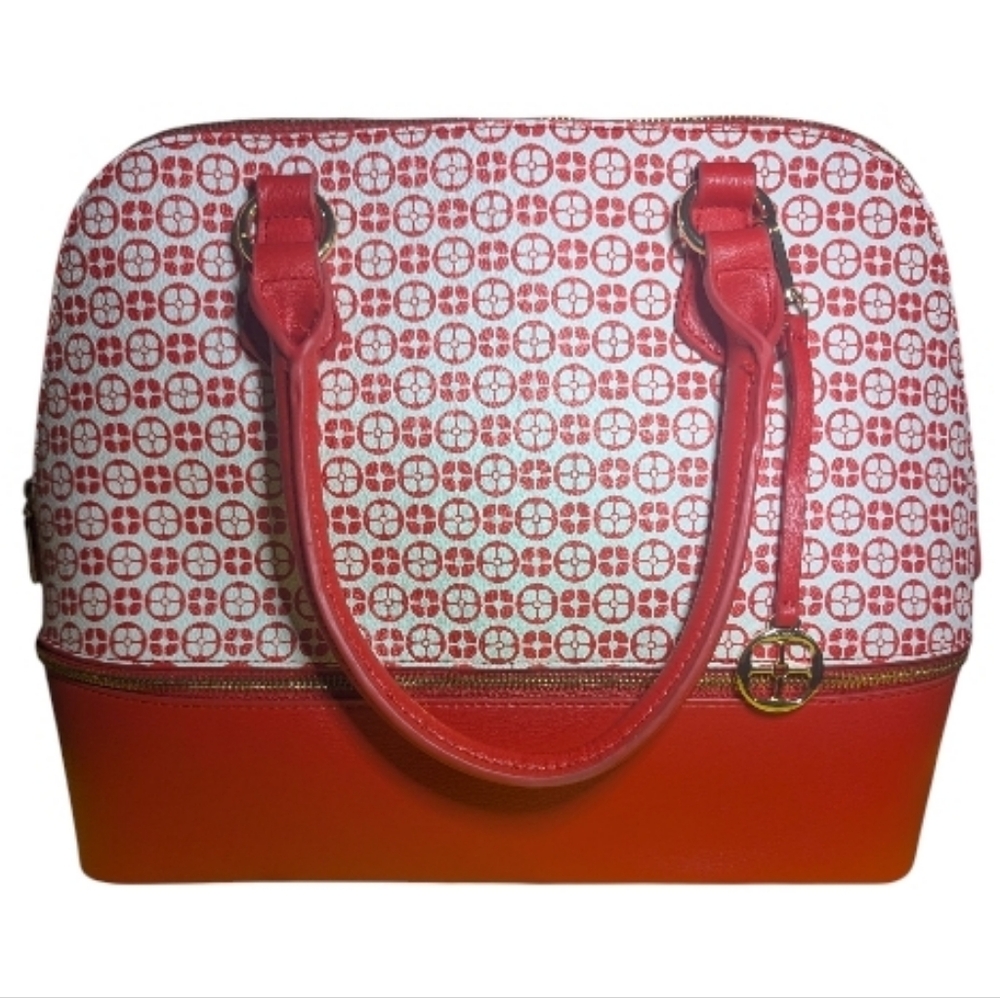 IMAN Done Satchel Handbag Global Chic Logo Print Red White